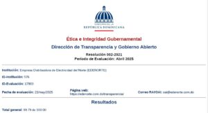 EDENORTE obtiene calificación de 99.79% en transparencia por parte de la DIGEIG